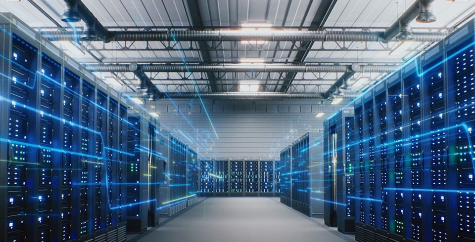 The interior of a data center